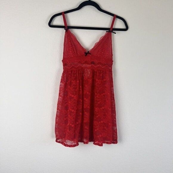 Carrie Amber Women's Intimates Red Laced Cami Slip Sweetheart Dress Size Medium - Picture 1 of 10